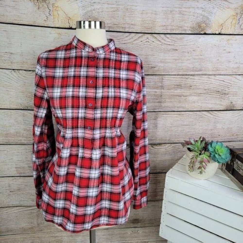 5/$25 Lands End Women’s Checked Plaid Red Black Tunic Size 14